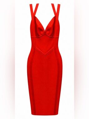 NWT RoseDress Red Bandage Bodycon Midi Dress Size Small Sweetheart Neckline